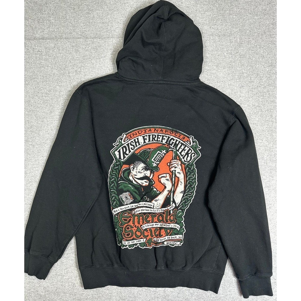 Indianapolis Irish Firefighters Emerald Society Hoodie Mens M Black Sweatshirt